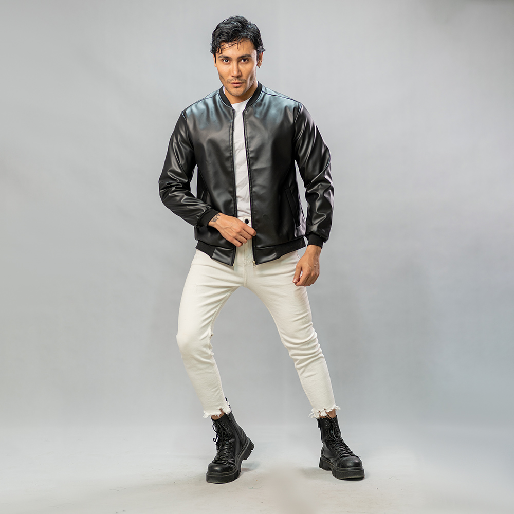 کاپشن چرم خلبانی Rockey مشکی